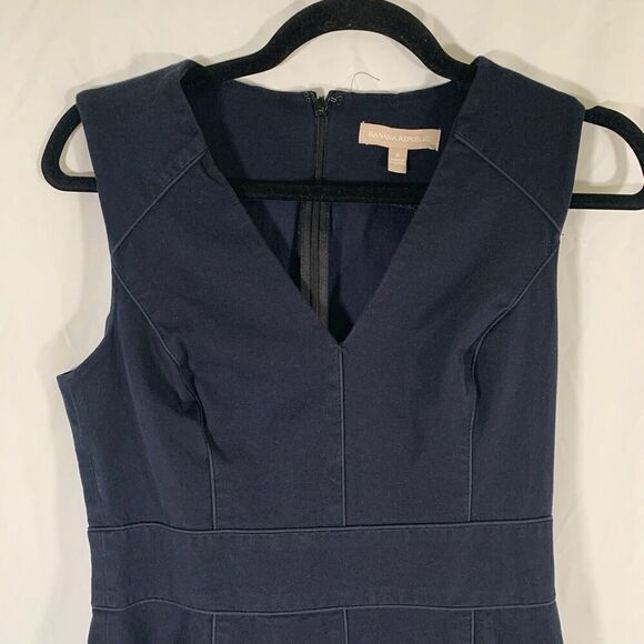 Banana Republic Shift Dress Women's 6 Dark Blue Sleeveless Vneck Zip Back - Picture 3 of 7